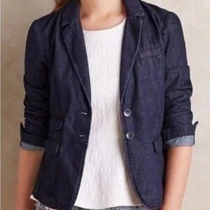 Pilcro and the Letterpress Navy Denim-Look Blazer